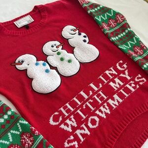 VTG Ugly Christmas Sweater Snowmen Granny Winter USA Size Large 3D